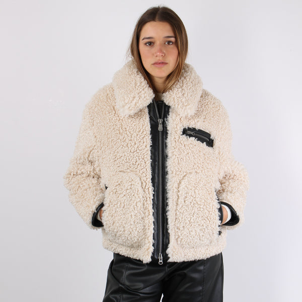 Hester Giubbotto Teddy Zip Eco Beige-2