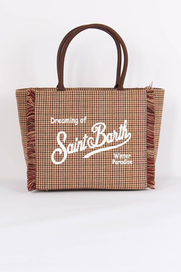 Borsa Tracolla Pied De Poule Rosso/beige