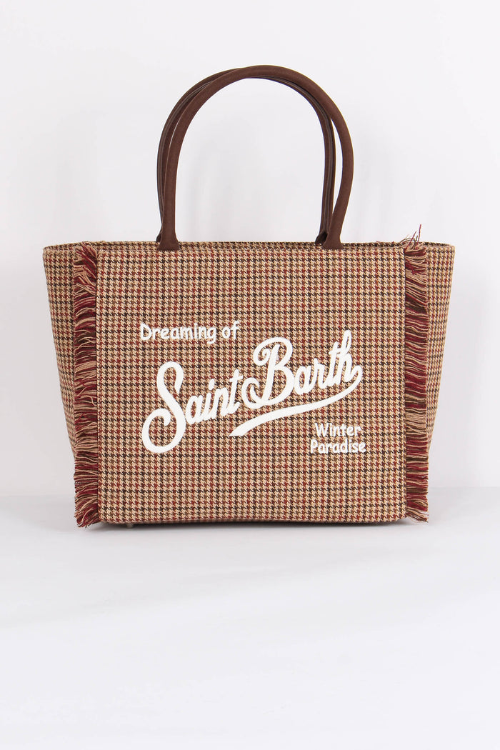 Borsa Tracolla Pied De Poule Rosso/beige