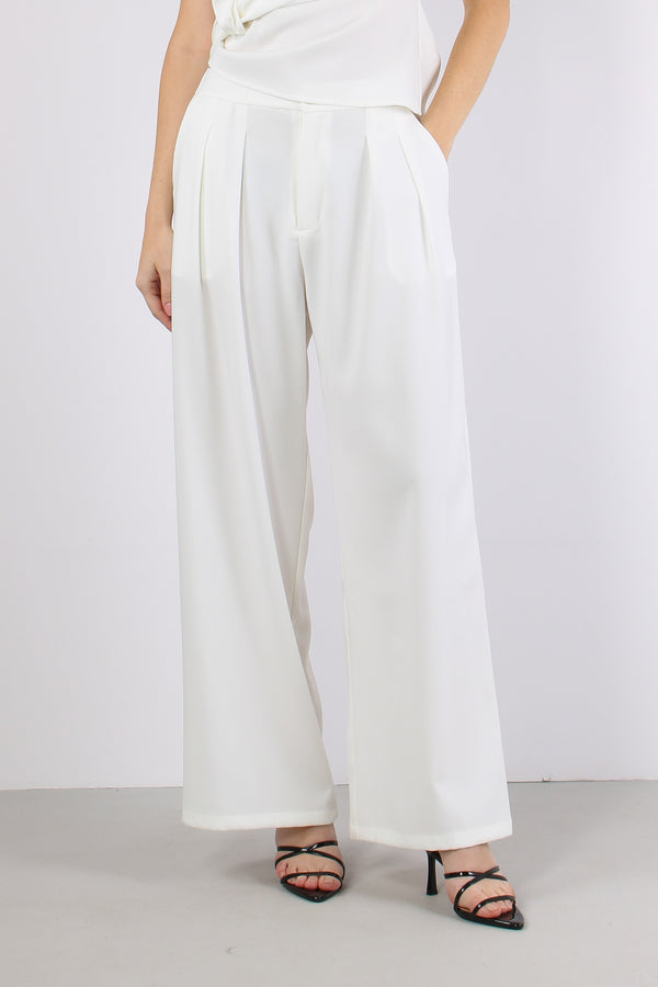 Pantalone Crepe Elastico Vita Bianco-2