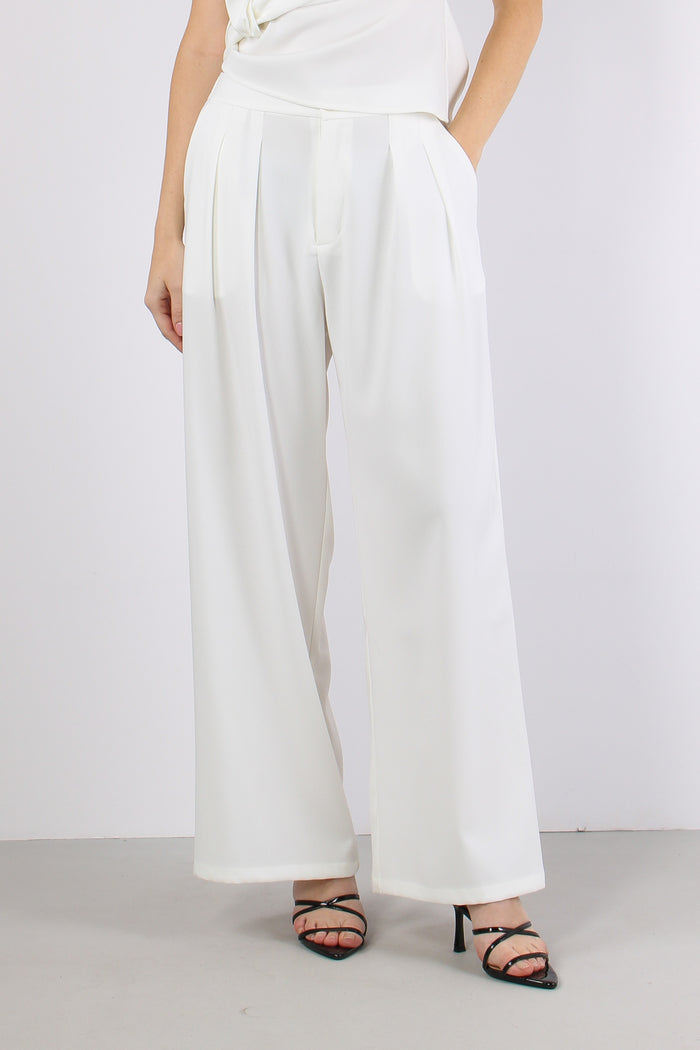 Pantalone Crepe Elastico Vita Bianco-2