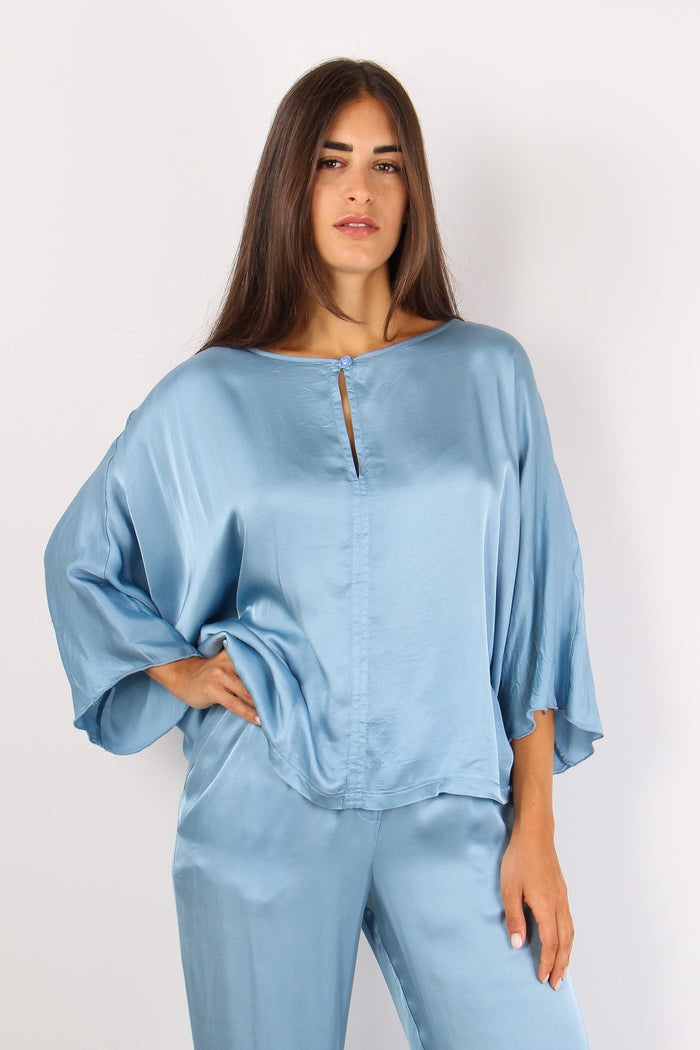 Blusa Effetto Raso Azzurro