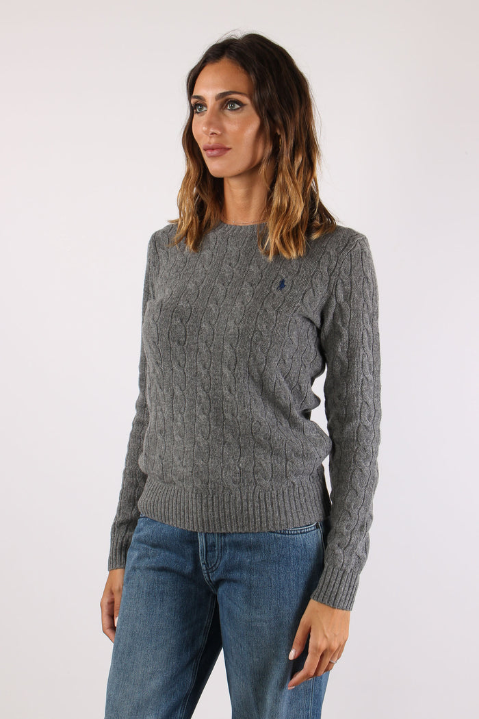 Maglia Girocollo Trecce Misto Lana Grey Heather-4