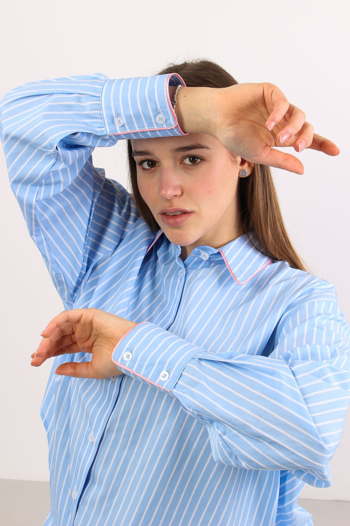Camicia Over Piping Contrasto Azzurro/bianco-6