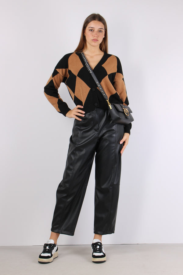 Cardigan Viscosa Rombi Cammello/nero