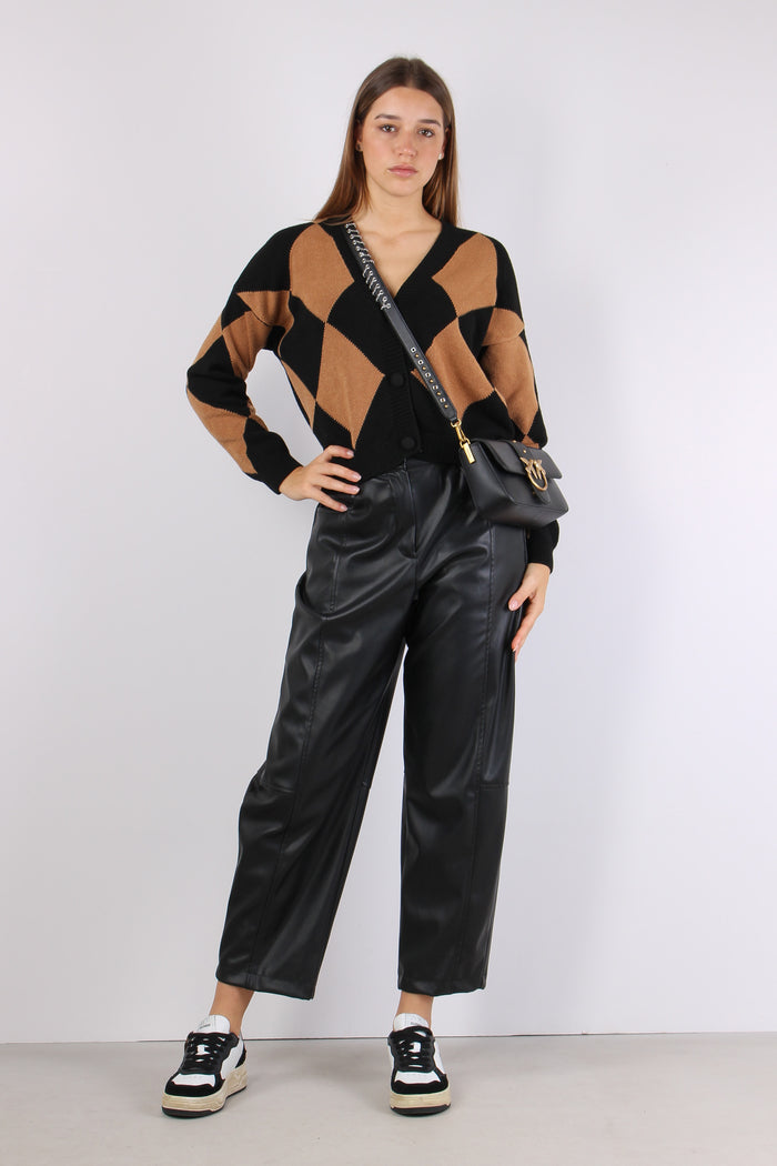 Cardigan Viscosa Rombi Cammello/nero