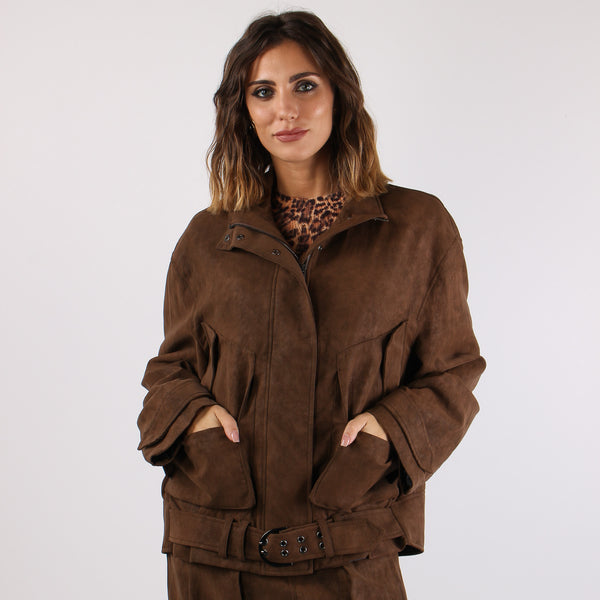 Chiodo Over Ecocamoscio Toffee-2