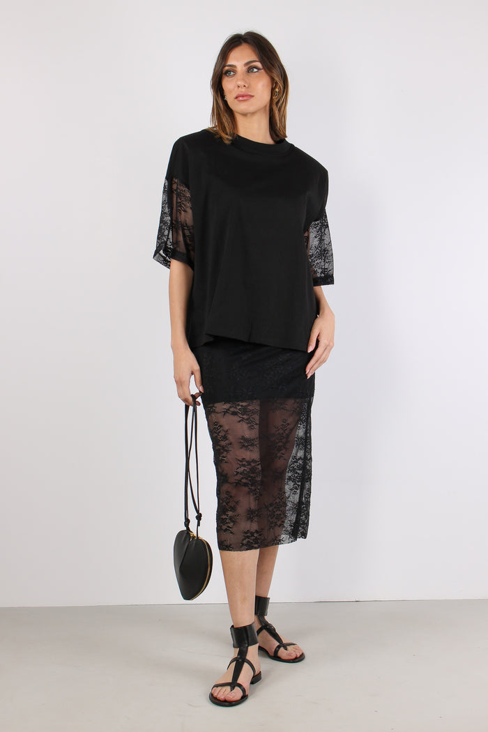 T-shirt M/m Spalline Pizzo Nero-5