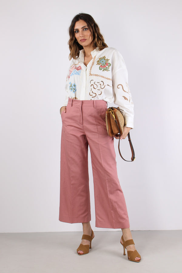 Zircone Pantalone Cropped Misto Lino Rose