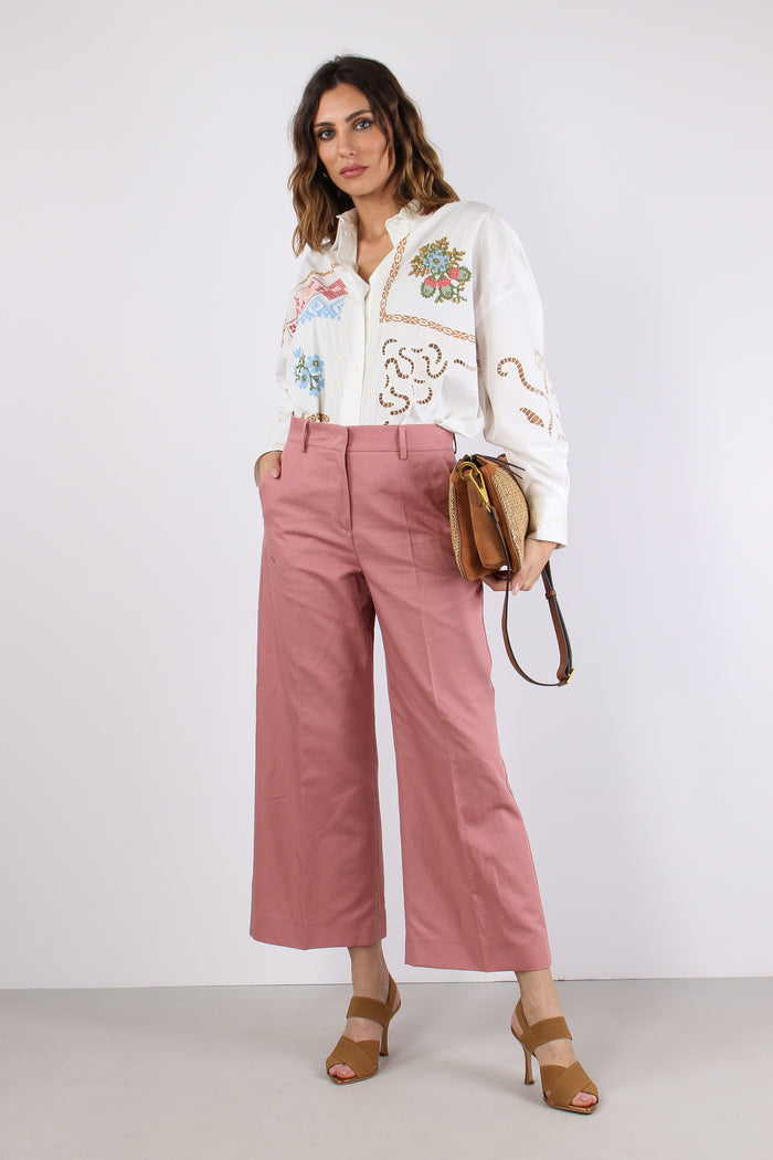 Zircone Pantalone Cropped Misto Lino Rose