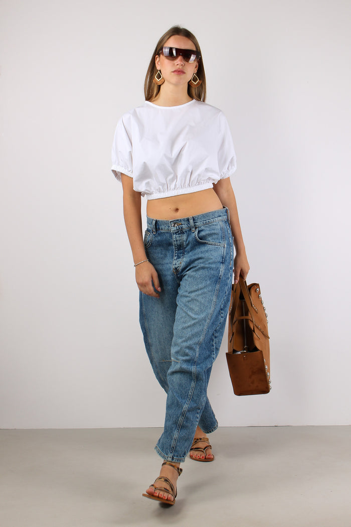 Camicia Cropped Elastico Bianco-5