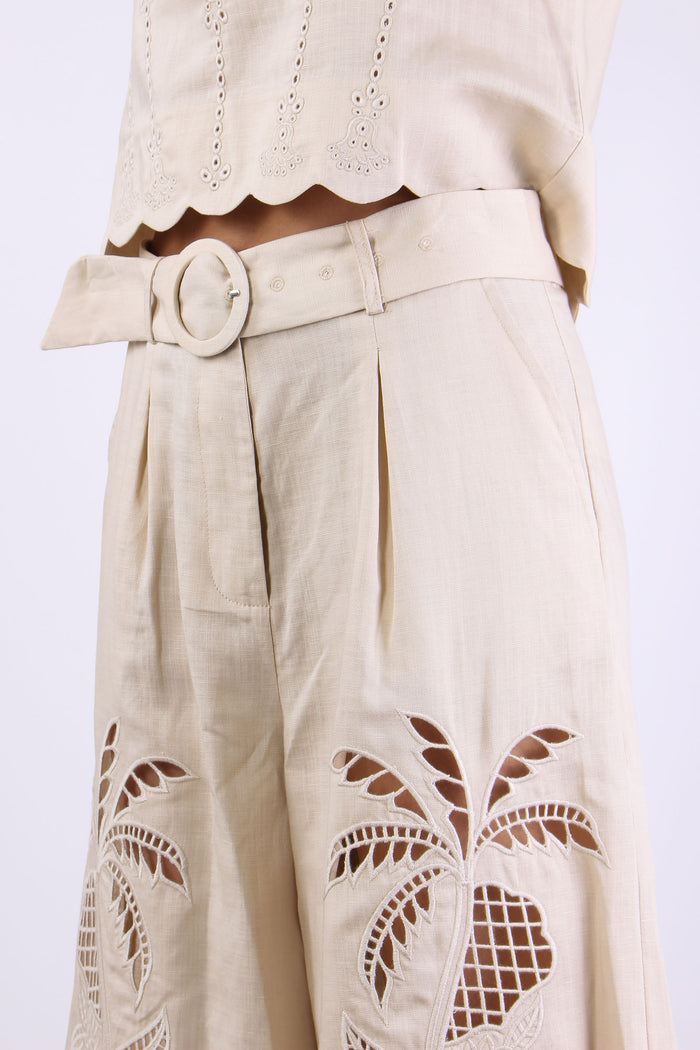 Pantalone Lino Palazzo Pences Ecru-8