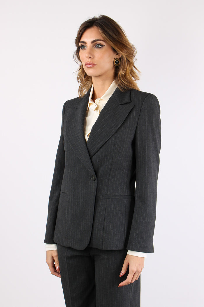 Giacca Gessata Stretch Grigio Scuro-6