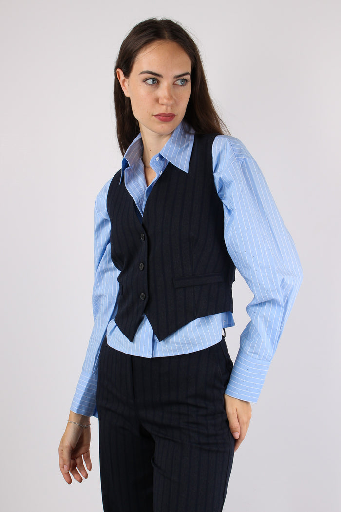 Gilet Gessato Blu/fango
