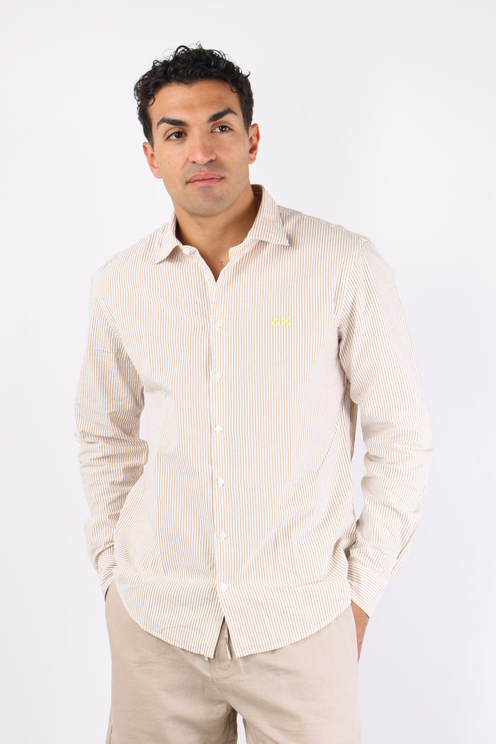 Camicia Fancy Riga Beige/bianco
