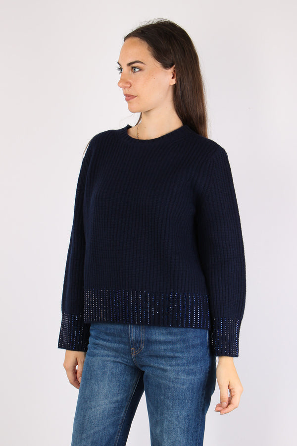 Maglia Girocollo Fondo Strass Blu-2