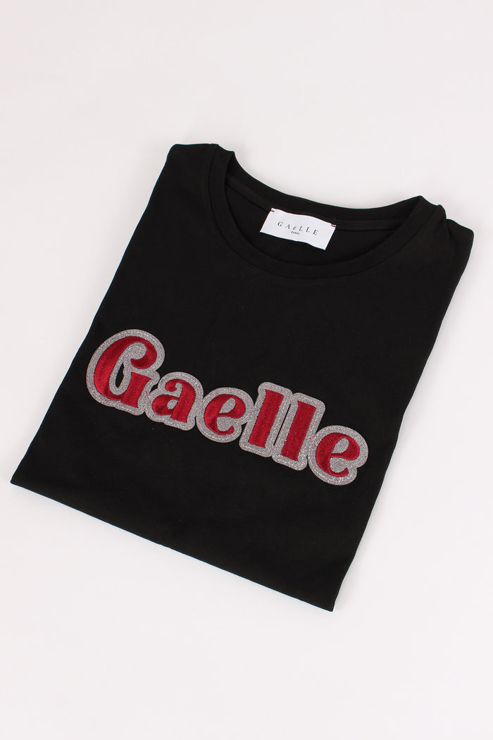 T-shirt Logo Contorno Strass Nero-6