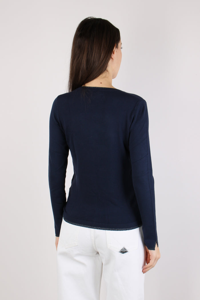 Maglia Scavo V Inserto Lurex Blu Navy-5