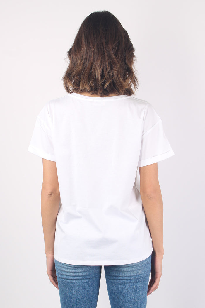 T-shirt V Taschino Logo Strass Bianco Liujo-3