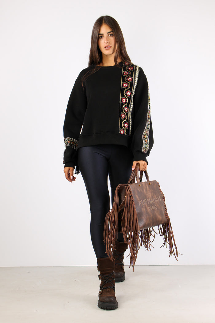 Felpa Girocollo Passamanneria Nero