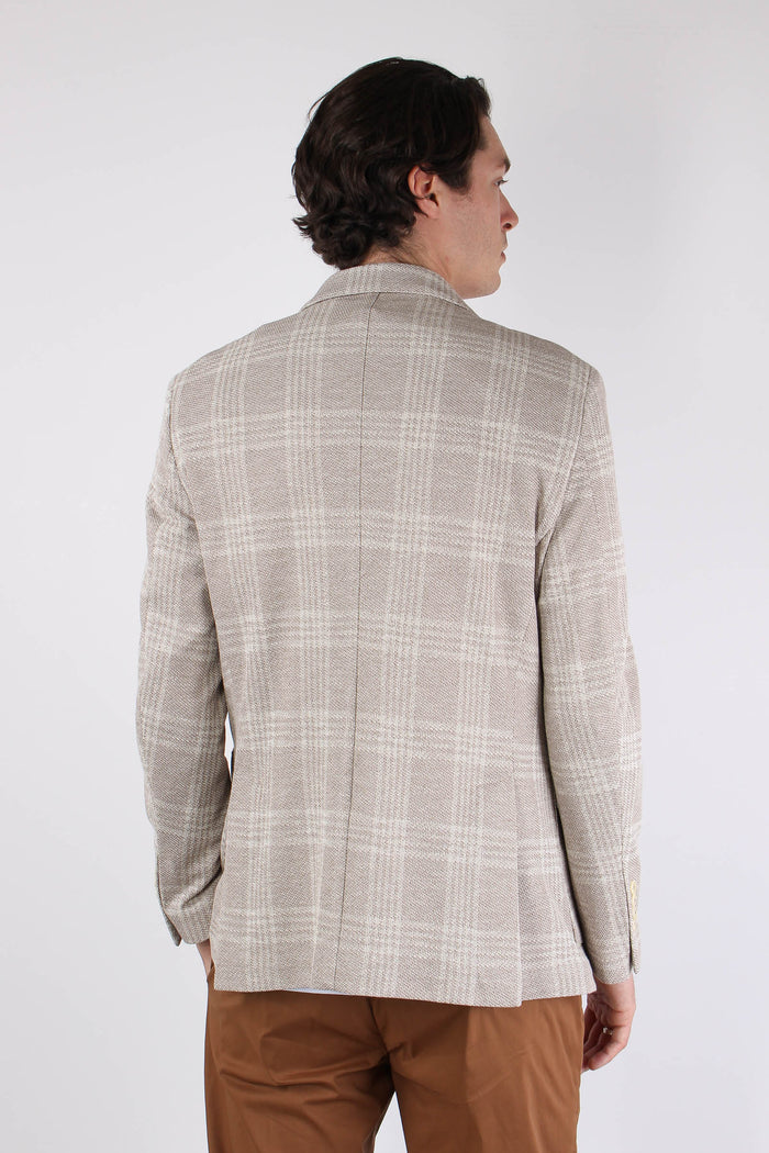 Giacca Tramata Quadri Beige-4
