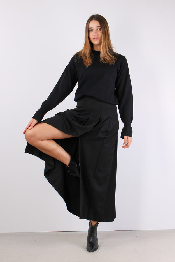Gonna Lunga Pieghe Spacco Nero