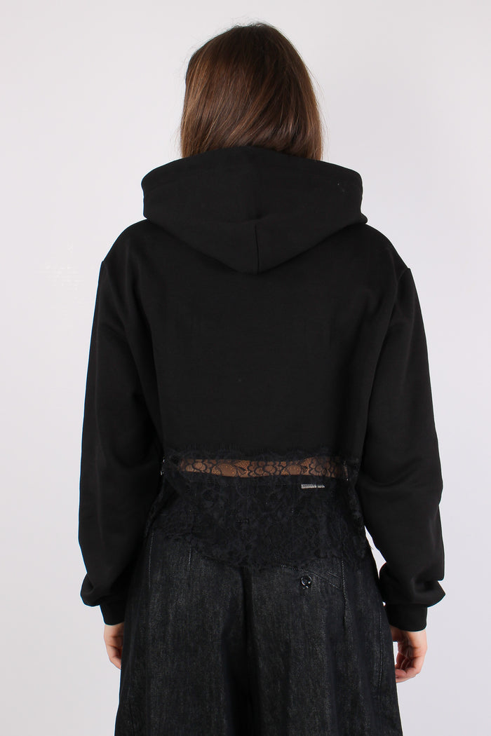 Felpa Cropped Fondo Pizzo Nero-5