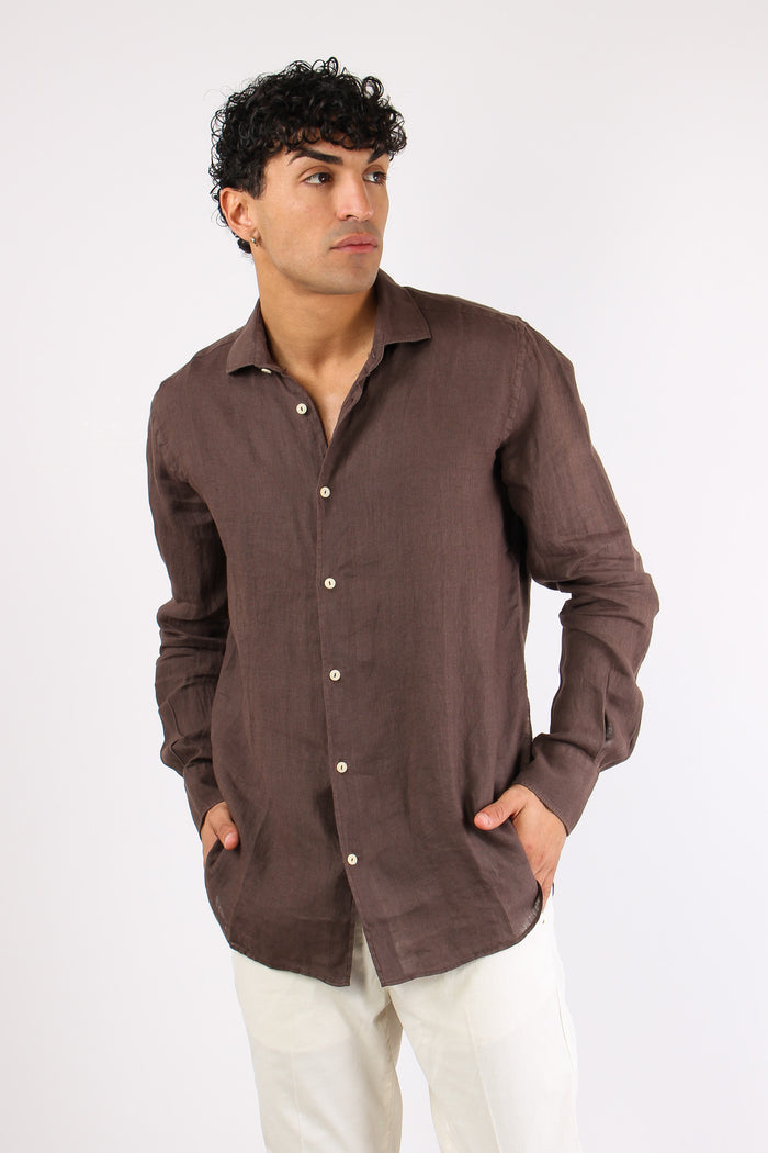 Camicia Classica Lino Marrone