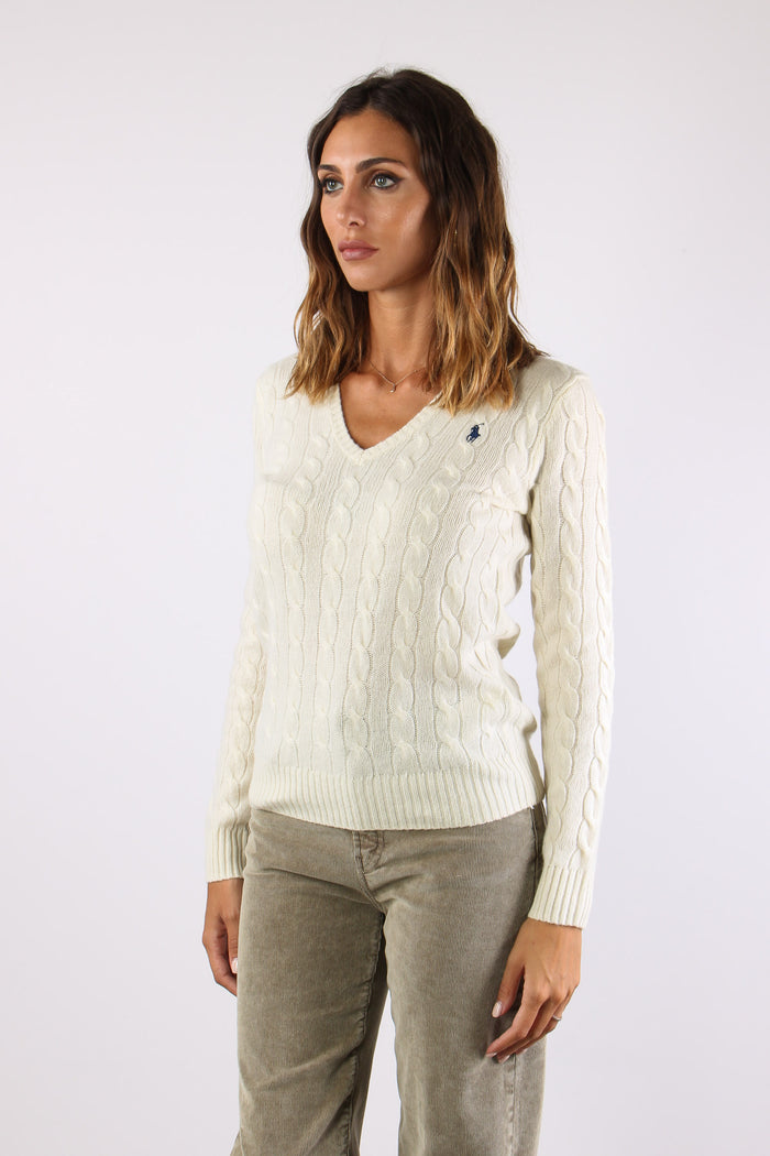 Maglia Scavo V Trecce Cream-4