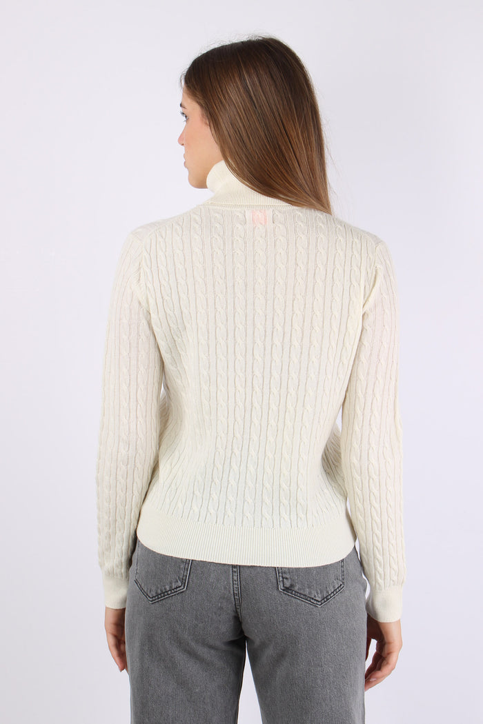 Maglia Collo Alto Trecce Bianco-5