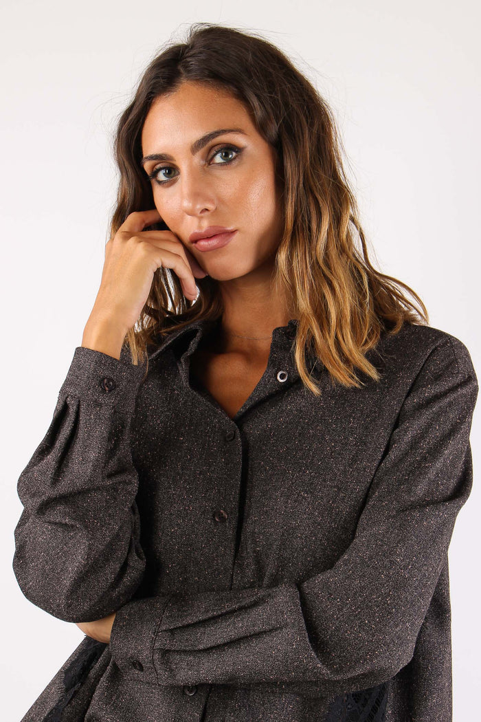 Camicia Puntinata Inserto Pizzo Nero/rosa-4