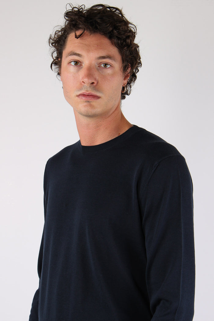 Maglia Girocollo Cotone Seta Blu-7