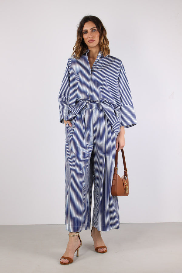 Ottone Pantalone Cropped Cotone Blu/bianco