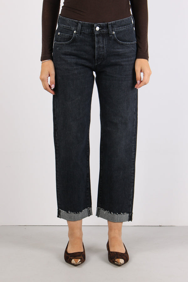 Denim Boyfriend Risvolto Denim Black-2