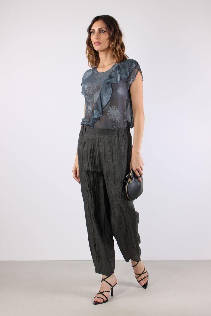 Blusa Rouches Stampa Fiori Blu/fiori-3