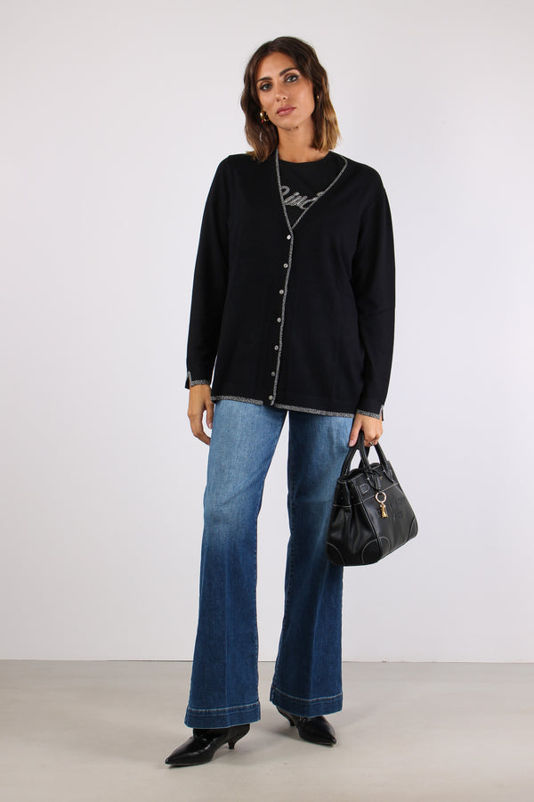 Cardigan Lungo Viscosa Lurex Nero