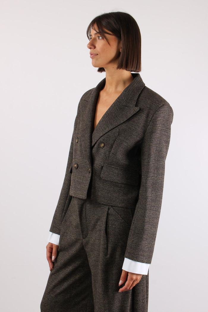 Giacca Crop Quadro Riporto Cam Moro/blu-6