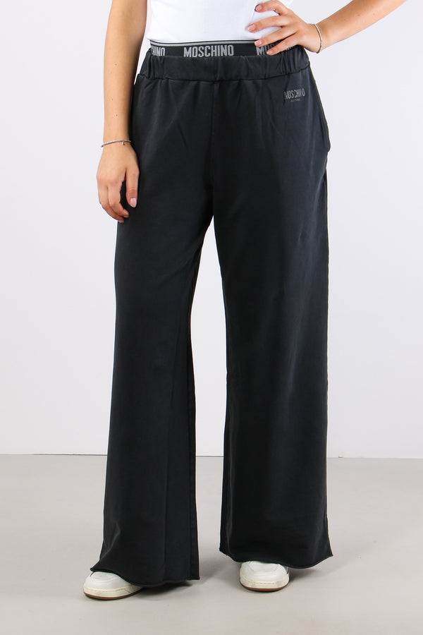 Pantalone Palazzo Elastico Scritta Nero-2