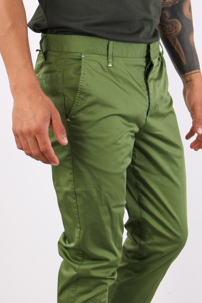 Pantalone Chino Rasatello Verde Scuro-5