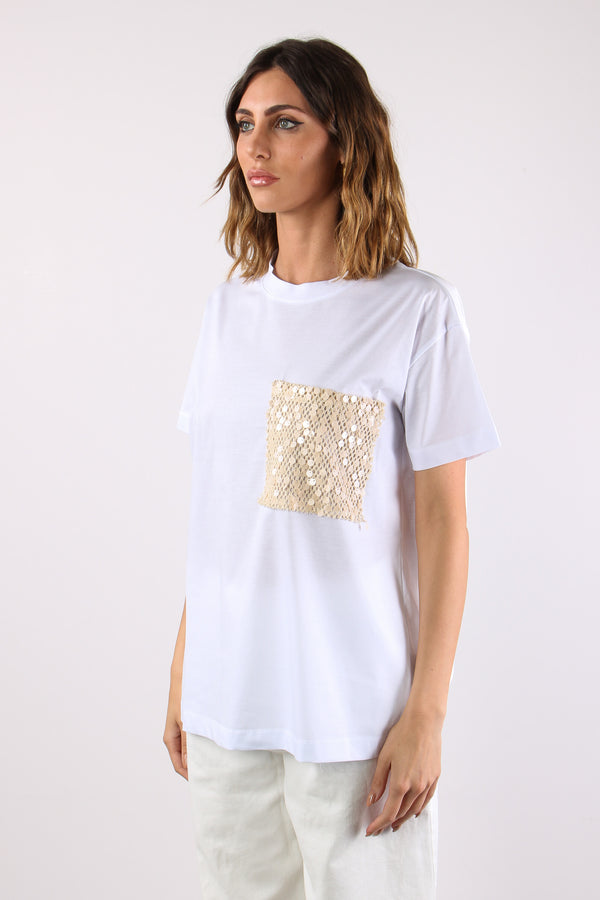 T-shirt Taschino Paillettes Bianco-2