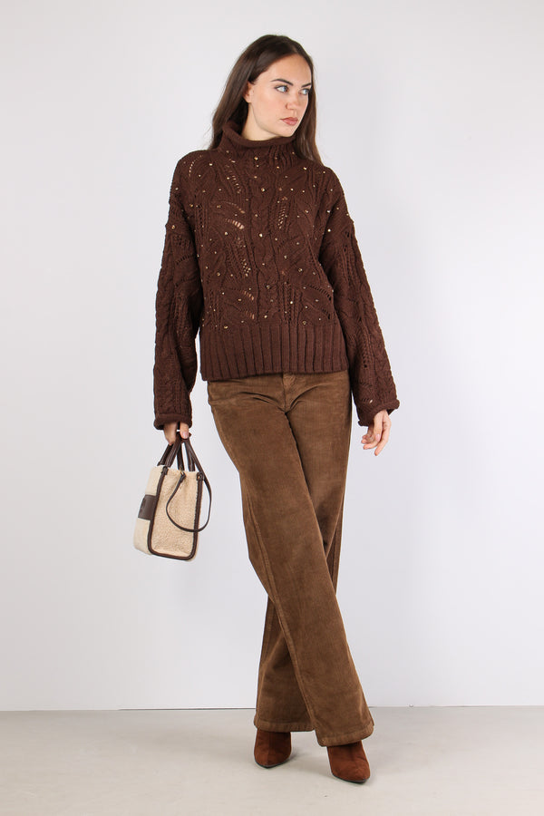 Collo Alto Inserto Strass Cioccolato