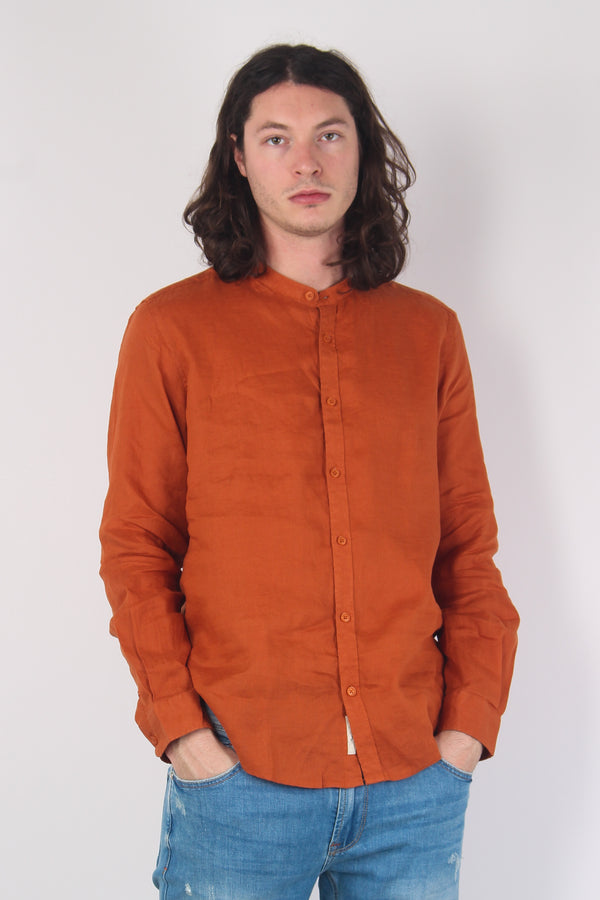 Camicia Lino Coreana Rust-2