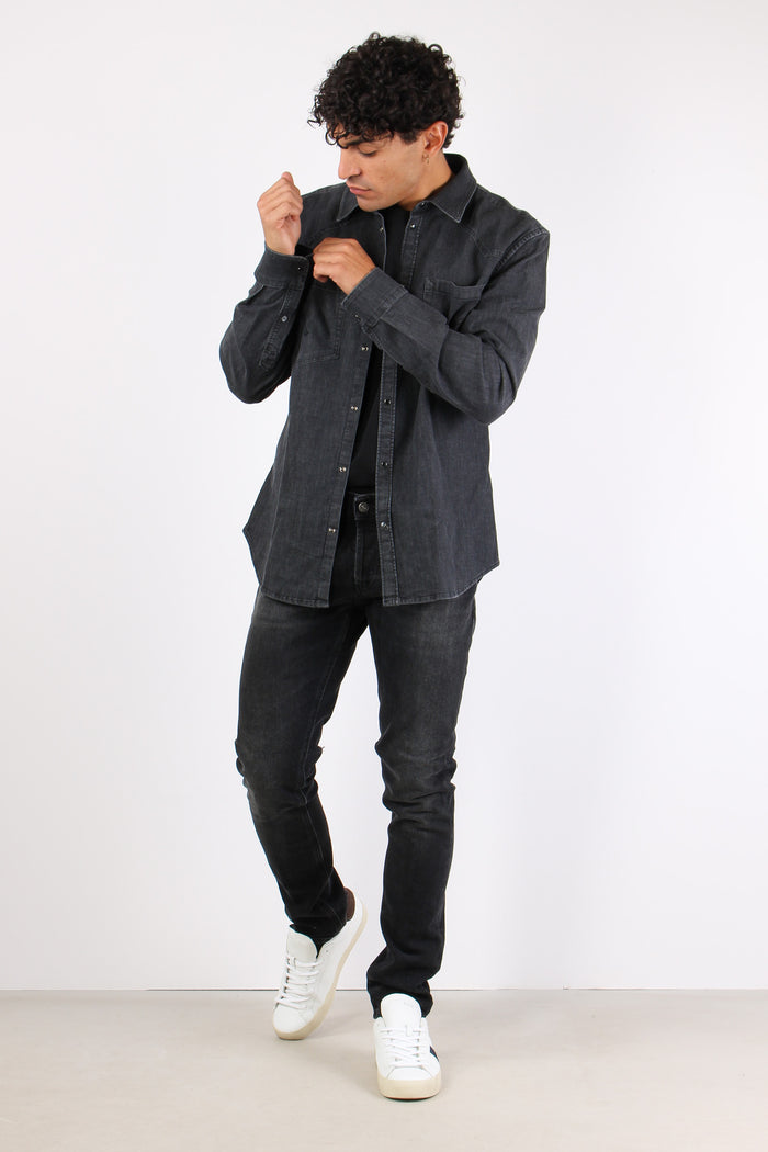 Camicia Denim Slim Nero-4