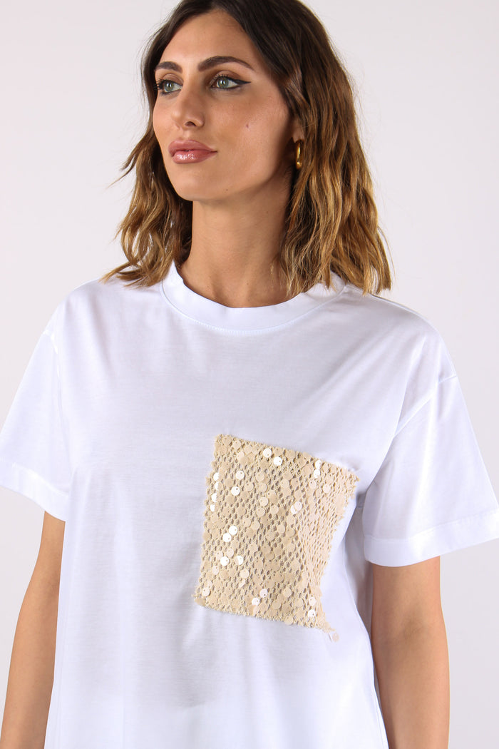 T-shirt Taschino Paillettes Bianco-5