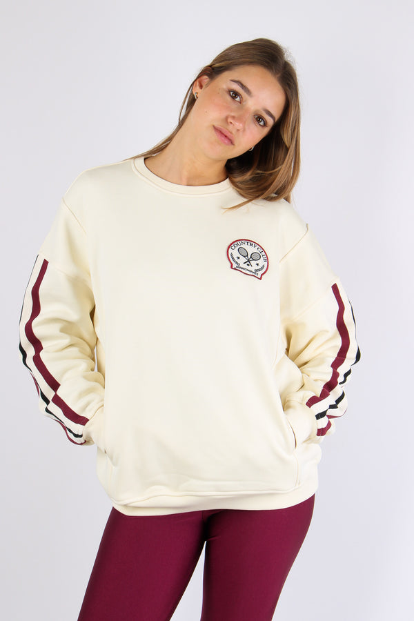 Felpa Regular Logo Tennis Bianco Burro-2