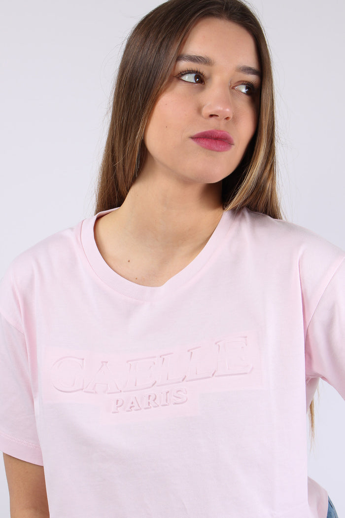 T-shirt Crop Logo Tono Su Tono Rosa-7