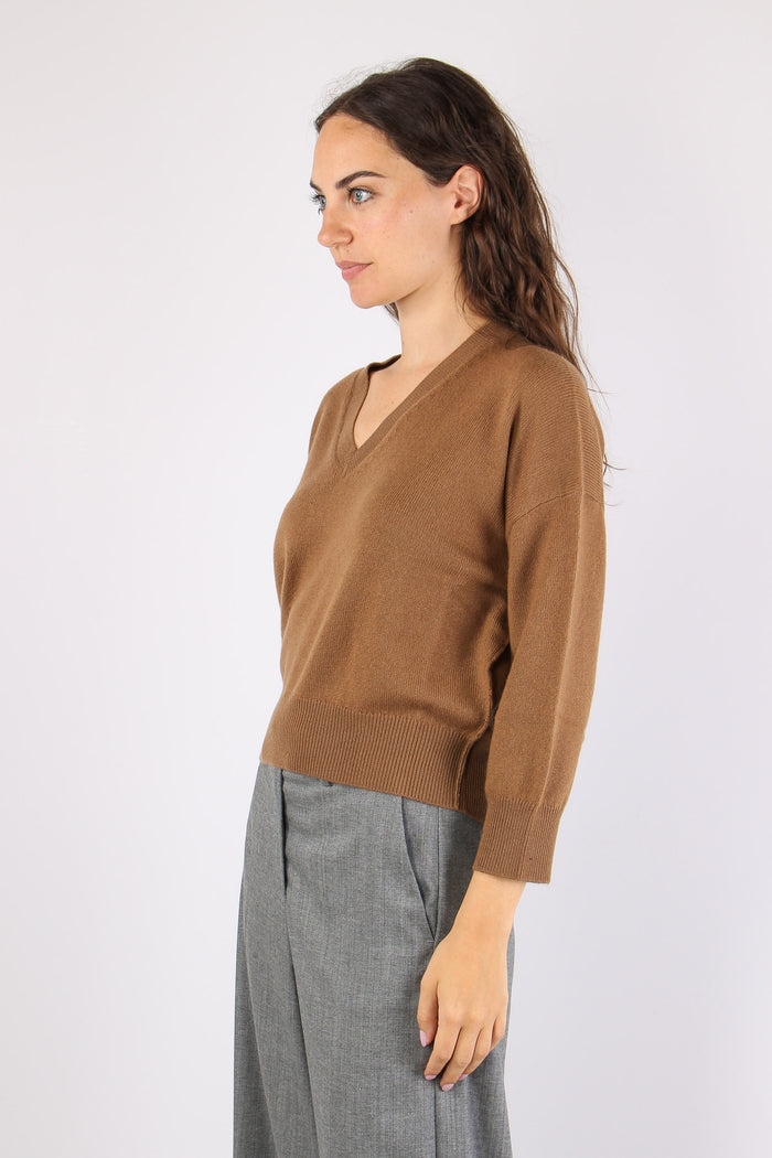 Mlseditore Maglia Scollo V Cammello-6