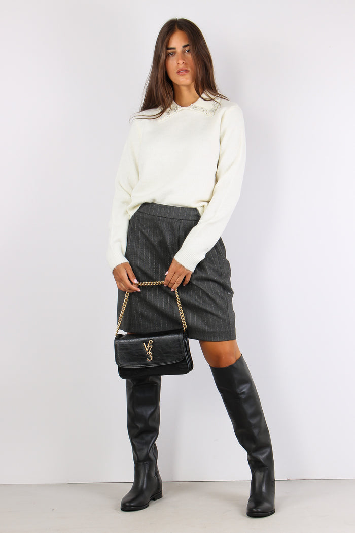 Barse Minigonna Gessata Lurex Grigio-4