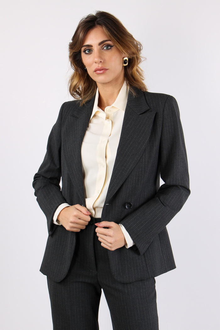 Giacca Gessata Stretch Grigio Scuro-3