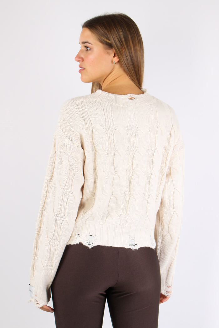 Maglia Treccia Rotture Bianco Burro-4